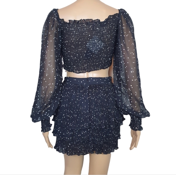 Polka dot skirt set black Crop Top,pleated Ruffled tiered Mini Skirt Size M - Picture 5 of 6